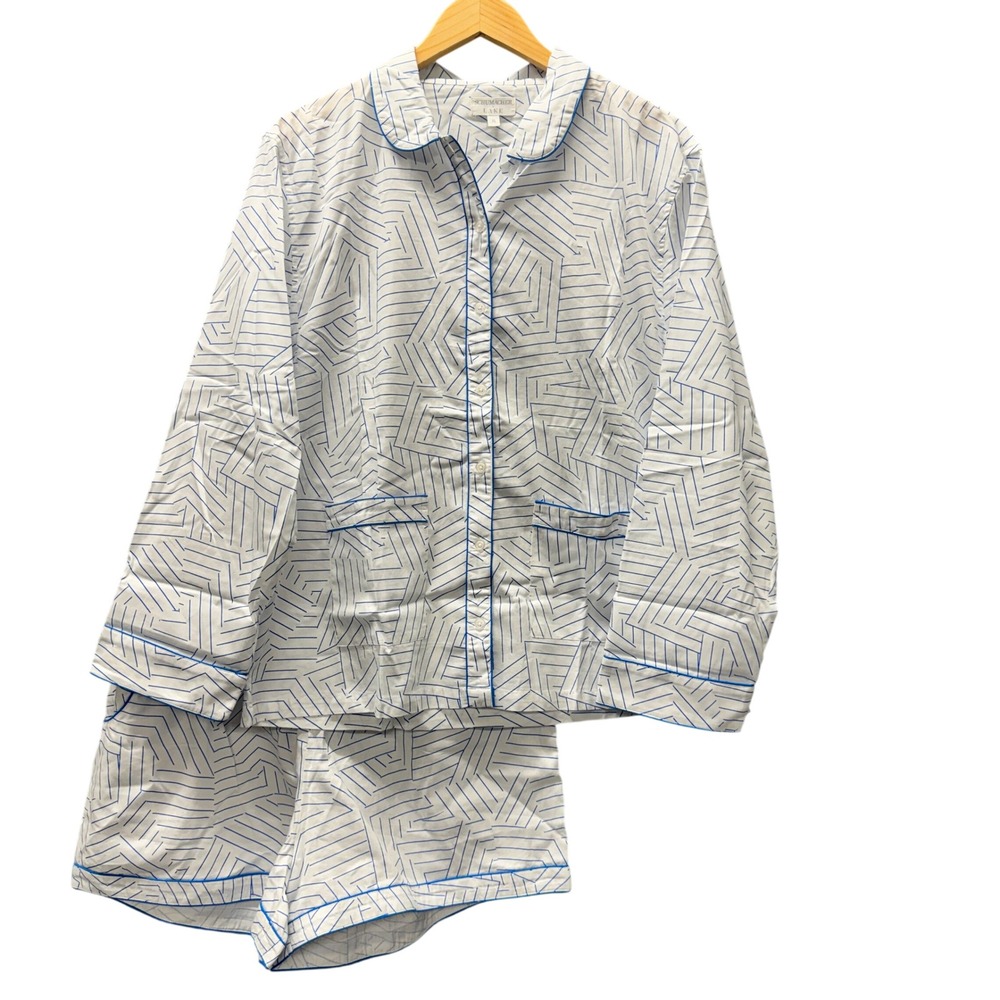 Schumacher x Lake Pajamas Womens XL Short Set White Blue Geometric Sleepwear